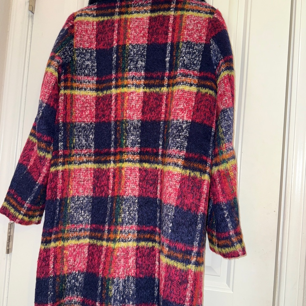 Anthropology NVLT Navy and Red Plaid Coat with Faux fur Collar new! - Picture 7 of 13